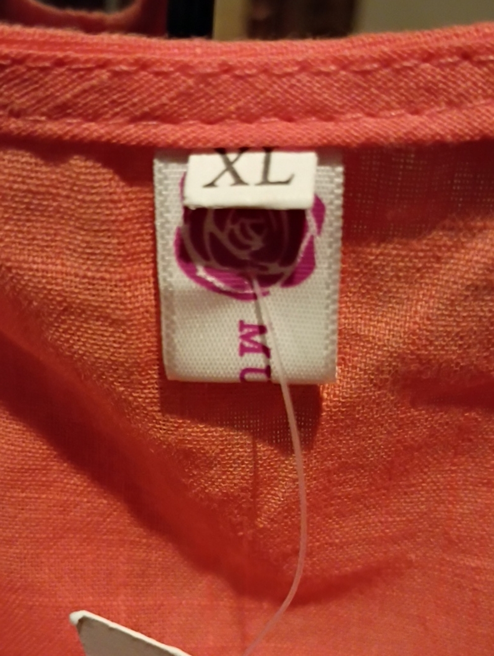 MUMIANXIU Orange Linen/Cotton Blend Blouse w Floral Embroidery